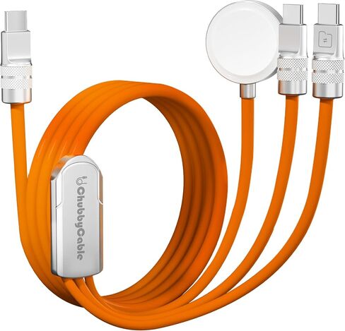 كبلات Tri-Flex 3 في 1 USB C لشاحن Apple Watch ، سيليكون 100 واط ، شحن متعدد الشحن ، شحن سريع متوافق مع سلسلة iPhone 16/15 سلسلة Iwatch iPad Airpods Galaxy Series ، 4.1 قدم ، برتقالي in Kuwait