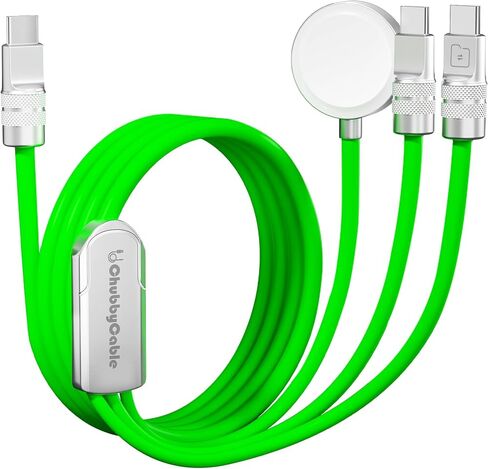 كبلات Tri-Flex 3 في 1 USB C لشاحن Apple Watch ، سيليكون 100 واط ، شحن متعدد الشحن ، شحن سريع متوافق مع سلسلة iPhone 16/15 سلسلة Iwatch iPad Airpods Galaxy Series ، 4.1 قدم ، برتقالي in Kuwait