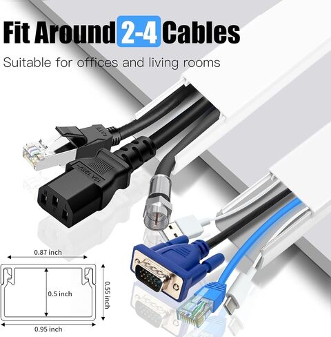 JUSTHERE Cord Hider, 157in Cord Covers for Wires on Wall, Cable Hider Cord Organizer, Cable Management Wire Covers for Cords on Wall, Wire Hiders for TV on Wall, 10x (L15.7 W0.95 H0.55in), White in Saudi Arabia