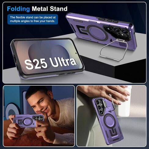 S25 Ultra Case Compatible with MagSafe, Case for Samsung Galaxy S25 Ultra Case with Stand Camera Cover Kickstand, Galaxy S25 Ultra Phone Case Military Grade Shockproof Rugged Magnetic Cover (Purple) in Saudi Arabia
