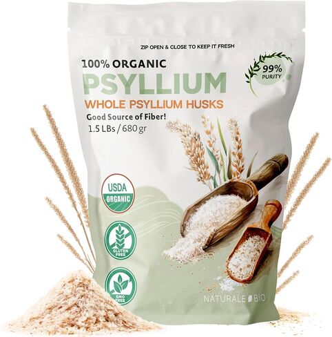 NaturaleBio Psyllium Husk 1.5lbs. 99% Pure Gluten Free Fiber Supplement. USDA Organic Certified, Produced in India. Perfect for Keto, Paleo, Vegan, and Gluten Free Diets. Probiotics for Men and Women in Saudi Arabia