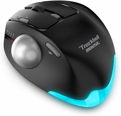 zelotes Wireless Trackball Mouse,Bluetooth Mouse,Rechargeable,4800 DPI, 2-in-1(BT 5.0/3.0+2.4GHz USB Receiver), 8 Buttons,Ergonomic Design,LED Lighting,for Laptop, PC, Pad,White in Kuwait