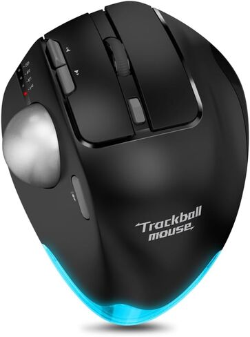 zelotes Wireless Trackball Mouse,Bluetooth Mouse,Rechargeable,4800 DPI, 2-in-1(BT 5.0/3.0+2.4GHz USB Receiver), 8 Buttons,Ergonomic Design,LED Lighting,for Laptop, PC, Pad,White in Kuwait