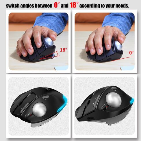 zelotes Wireless Trackball Mouse,Bluetooth Mouse,Rechargeable,4800 DPI, 2-in-1(BT 5.0/3.0+2.4GHz USB Receiver), 8 Buttons,Ergonomic Design,LED Lighting,for Laptop, PC, Pad,White in Kuwait