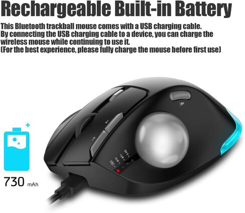 zelotes Wireless Trackball Mouse,Bluetooth Mouse,Rechargeable,4800 DPI, 2-in-1(BT 5.0/3.0+2.4GHz USB Receiver), 8 Buttons,Ergonomic Design,LED Lighting,for Laptop, PC, Pad,White in Kuwait