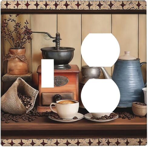Country Vintage Coffee Lovers Grinder French Press Cup 1 Gang Light Switch Covers No Device Wall Plate Decorative Blank Switchplate Electrical Faceplate Bathroom Bedroom Decor in Saudi Arabia