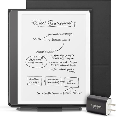 New Amazon Kindle Scribe Essentials Bundle including New Kindle Scribe (64GB) - Tungsten, Premium Pen, Premium Leather Folio-Black, and Power Adapter in Saudi Arabia