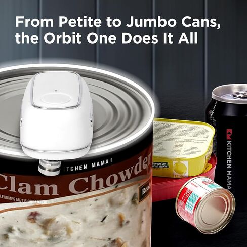 Kitchen Mama Orbit One Rechargeable Can Opener: Hands-Free, USB-C Charging, Auto Shut-Off, Smooth Edge, Professional Blade for Large Cans, with Elegant Storage Box (White) in Saudi Arabia