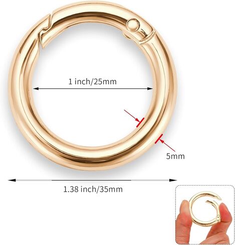 Key Ring Clip, 1 Inch Keychain Rings, 8 Pack Round Carabiner Clip for Keys, Buckle, Bags, Purses - Key Chain Hooks Replacement Keychains Lanyard DIY Crafts, Light Gold in Saudi Arabia