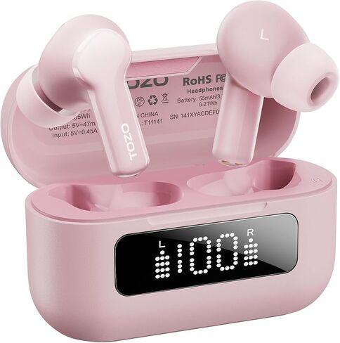 TOZO Hybrid Active Noise Cancelling Wireless Earbuds with 6 Mics AI Clear Call Ear Buds 55H Playtime with LED Display 32 Preset EQs via APP Bluetooth 5.3 IPX8 Waterproof in Ear Headphones in Kuwait