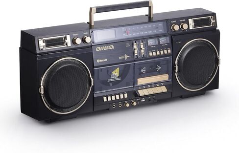 aiwa Retro Boombox CD Player with Cassette Recording, Bluetooth 5.0, FM/AM Radio, USB/SD/AUX Inputs, VU Meters, LCD Display, Dual 40W Speakers - Silver in Kuwait