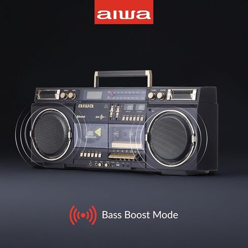 aiwa Retro Boombox CD Player with Cassette Recording, Bluetooth 5.0, FM/AM Radio, USB/SD/AUX Inputs, VU Meters, LCD Display, Dual 40W Speakers - Silver in Kuwait