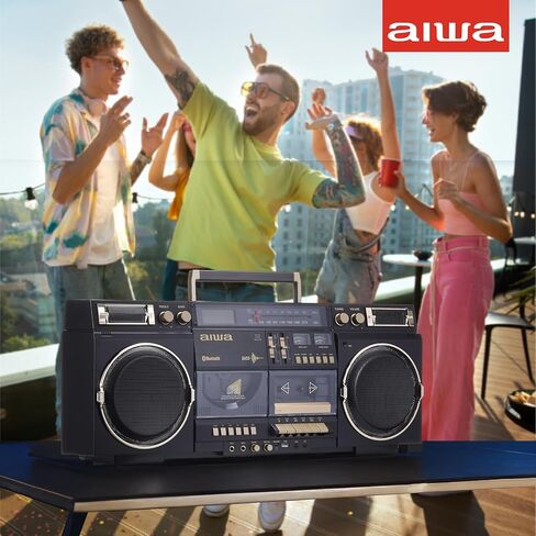 aiwa Retro Boombox CD Player with Cassette Recording, Bluetooth 5.0, FM/AM Radio, USB/SD/AUX Inputs, VU Meters, LCD Display, Dual 40W Speakers - Silver in Kuwait