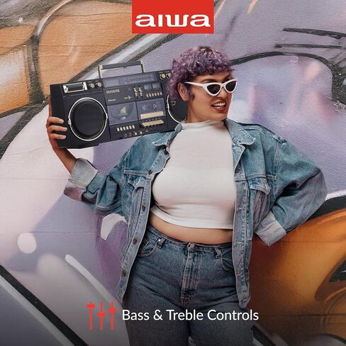 aiwa Retro Boombox CD Player with Cassette Recording, Bluetooth 5.0, FM/AM Radio, USB/SD/AUX Inputs, VU Meters, LCD Display, Dual 40W Speakers - Silver in Kuwait