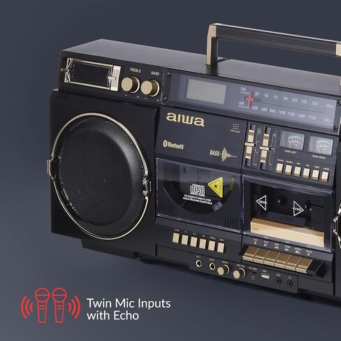 aiwa Retro Boombox CD Player with Cassette Recording, Bluetooth 5.0, FM/AM Radio, USB/SD/AUX Inputs, VU Meters, LCD Display, Dual 40W Speakers - Silver in Kuwait