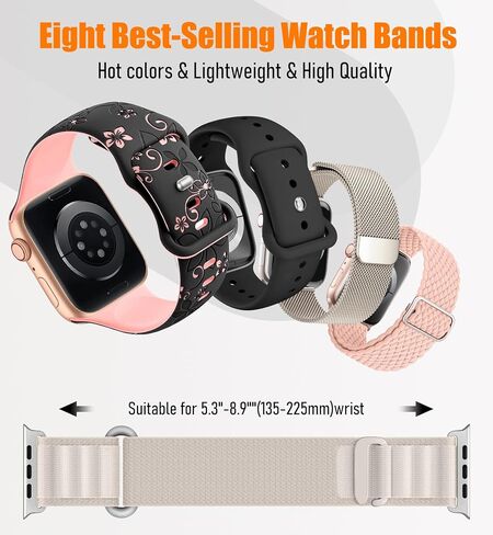 8 Pack Compatible with Apple Watch Ultra 2 Band 49mm 46mm 45mm 44mm 42mm 41mm 40mm 38mm Men Women,Breathable Trail Loop+Alpine Loop+Ocean+Sport Band for Ultra2/Ultra iWatch Series 10/9/8/7/6/SE/5/4/3 in Saudi Arabia