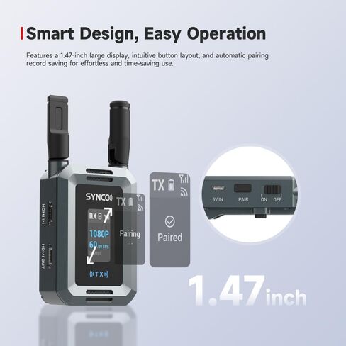 Synco Xvsion Wireless Video Transmission System HD 300 Meters 1080P 60fps HDMI Transmitter and Receiver 40ms Latency Real-Time Monitoring for Live Streaming, Filming,TVC (1 TX and 1 RX) in Saudi Arabia