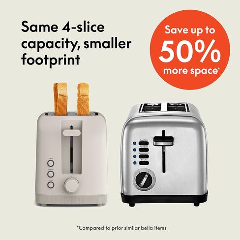 bella 4 Slice Slim Toaster, Fits-anywhere™ Kitchenware, 6 Setting Shade Control with Reheat & Cancel Buttons, Removable Crumb Tray, 10" Long Slot, Anti Jam & Auto Shutoff, 1400 Watt, Oatmilk in Saudi Arabia