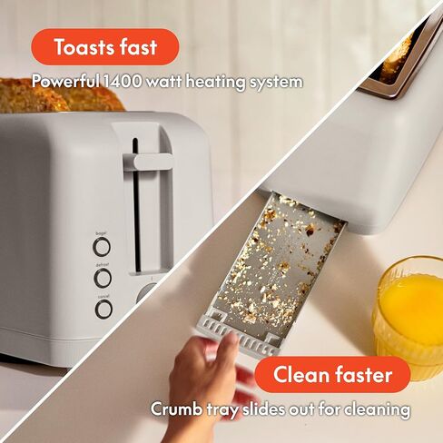 bella 4 Slice Slim Toaster, Fits-anywhere™ Kitchenware, 6 Setting Shade Control with Reheat & Cancel Buttons, Removable Crumb Tray, 10" Long Slot, Anti Jam & Auto Shutoff, 1400 Watt, Oatmilk in Saudi Arabia