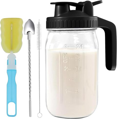 Glass Mason Jar Pitcher - 64oz with Pour Spout Lid, Airtight Seal - Ideal for Cold Brew Coffee, Juice, Lemonade, and More - Premium Glass Jug for Beverages and Sun Tea in Kuwait