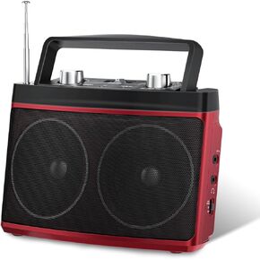AM FM Radio with Best Reception, Bluetooth Stereo Sound Speaker Portable Radio, Battery Operated or Plug in Wall with Headphone Jack, AUX, Large Tuning Knob for Kitchen, Camping Sliver