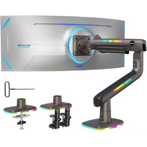 HUANUO Heavy Duty Monitor Arm for Ultrawide Screens up to 49", Holds 40 lbs,Aluminum Ultrawide Screen Desk Mount,Fully Adjustable Single Monitor Mount with C-clamp, Grommet Base, Max VESA 100x100