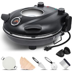 Davivy 12" Indoor Electric Pizza Oven with Stone, Heats up to 800˚F, Indoor Electric Pizza Maker Machine for Home Portable Countertop - Black