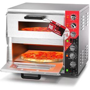 PYY 16 Inch Indoor Pizza Oven Countertop - Double Decker Electric Pizza Ovens with Pizza Stone, 60-Min Ring Timer, for Home and Restaurant, 3200W, ETL Listed