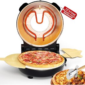 PYY Pizza Oven Indoor 12 Inch Electric Pizza Oven Countertop Heats up to 800℉ with Pizza Stone Viewing Window Thermometer Table Top Pizza Cooker Portable Pizza Maker Machine for Home Patio RV Dorm