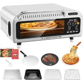 Homtone High-Temperature Pizza Oven - 800°F, 19QT Flip Up & Away Compact Design with 18 Preset Functions, 1800W Countertop Convection Toast Oven, 8 Accessories Included, Make 12" Pizza in Minutes