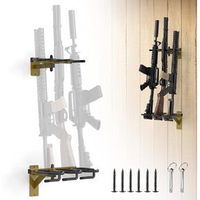 Wall Mounted Rifle Storage Rack, Gun Display Rack with 3 Storage Slots, Metal, Indoor Gun Shelf, Tan