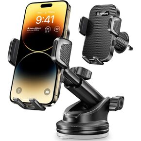 Topmake Car Phone Holder Mount,【2025 Upgrade】 3-in-1 Cell Phone Holder for Car, Dashboard Windshield, Suction Cup Hands-Free Car Phone Stand, Automobile Cradles Universal,Black