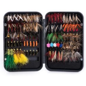 Goture Fly Fishing Flies Kit - 76pcs/100pcs Fly Fishing Lures with Fly Fishing Box - Fly Fishing Assortment Kit for Bass Trout Salmon Fishing - Dry Flies Wet Flies Streamers Nymphs