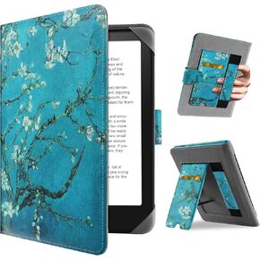 Universal Case for 7 inch Kindle Paperwhite/Colorsoft 2024 Compatible with 6.8" Paperwhite Kobo Clara HD/Kobo Clara 2E eReader Protective Cover with Foldable Stand Built-in Pocket,Flower