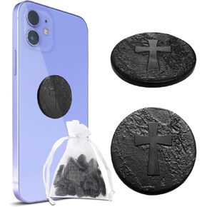 2 Pcs Shungite Sticker for Cell Phone + Raw Shungite Stones Set - 30 mm/1.18 inch Shungite Plate for Laptop Computer Cross