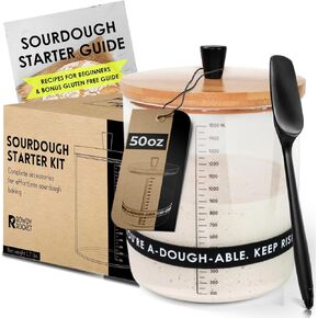 مجموعة Sourdough Starter Kit (حزمة) مع الجرار 50 أوقية للخبز الخالي من الغلوتين والخبز العادي-الجرار الأنيقة مع تعليمات سهلة in Kuwait