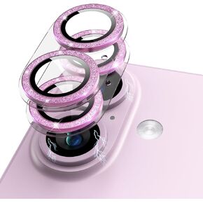 Compatible for iPhone 16 Plus/iPhone 16 Camera Lens Protector Metal Plus Aluminium Alloy Ring 9H Tempered Glass Screen Case Friendly Camera Cover Black