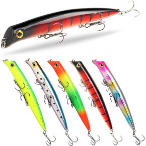 5PCS Soft Fishing Lures Set,Fishing Tackle with Sharp Treble Hook,Inner Transferable Rattles,Easy to Target Fish,3D Faux Fishing Bait Fishing Accessory for Bass,Trout,Salmon,Saltwater and Freshwater