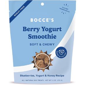 Bocce's Bakery Berry Smoothie Wellness Treats for Dogs, Wheat-Free Everyday Dog Treats, Made with Real Ingredients, Baked in The USA, All-Natural Soft & Chewy Cookies, 6 oz