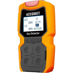 Gas Detector, ACEGMET 4 Gas Monitor Multiple Indicator (Vibration, Audible, Visual) H2S, O2, CO and LEL 4 Gas Monitor Personal Rechargeable 4 Gas Meter 2 Years of Sensor Life Gas Sniffer