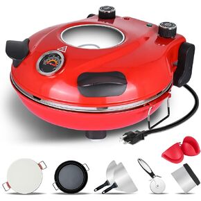 Upgraded Davivy 12" Indoor Electric Pizza Oven with Stone, 2-in-1 Indoor Electric Pizza Cooker Maker Machine for Home with Timer up to 800˚F - Black