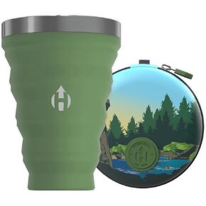 Hydaway Pocket Pint | 16 أوقية السيليكون والفولاذ المقاوم للصدأ الفولاذ المقاوم للصدأ قابلة للطي قضية سفر ووقاء للبيرة والماء والصودا ، كوب شرب محمول للسفر ، الحفلات ، التخييم ، ينهار إلى 1 بوصة