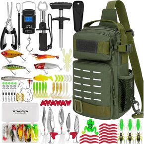 THKFISH 85Pcs Fishing Tool Kit, Fishing Backpack with Tackle Boxes Included, Fishing Tackle Kit Include Fishing Bait Lure Gear Kit, Fishing Pliers, Fish Hook Remover, Lip Gripper