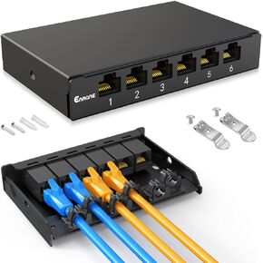 6 Port Patch Panel 0.5U CAT7 Keystone Patch Panel for Desk Mount Home Ethernet Termination Box (EM-0.5U CAT7)
