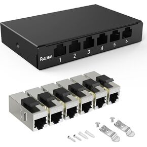 Patch Panel 6 Port 0.5U with 6pcs CAT6A Coupler Keystone STP Cat6 Network Patch Panel 10G No Punch Down Time-Saver Ethernet Rj45 Patch Panel (with Cat6a Kestone Jack Shielded) in Kuwait