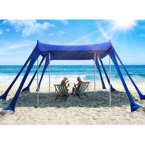 Beach Tent, UPF50+ Protection Sun Shelter with 8 Sandbags, 10 x 10ft, Includes Sand Shovel, Ground Pegs & Stability Poles, Outdoor Beach Canopy Pop Up Sunshade for Camping, Fishing, or Picnics