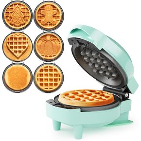 Sunvivi 4" Mini Waffle Maker, 6 in 1 Waffle Iron, Waffle Maker with 6PC Removable Plates, Pancake Maker for Kids Mini Pancake Maker for Families non-stick chaffle maker easy to clean pizzelle iron
