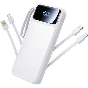 Power Bank, Portable Charger with Built in Cable 22.5W Fast Charging Battery Pack 10000mAh Slim 6 Outputs 3 Inputs LED Display Phone Charger for iPhone Samsung Pixel Moto iPad Travel Essential