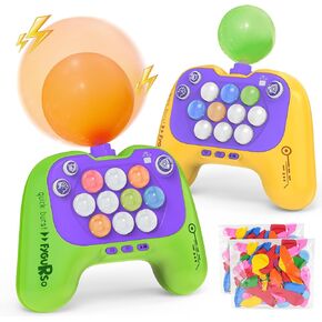 Handheld Speed Pushing Game Machine with Balloons 2-Player Fidget Game Light Up Quick Push Games Fast Push Puzzle Games Console for 6 7 8 9 10 11 12 Years Old Kids Adults-Pink+Yellow