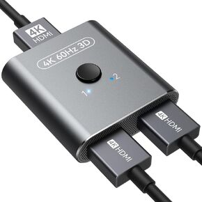 vilcome HDMI Switch 4K@60Hz, Bidirectional HDMI Splitter 2 in 1 Out, Aluminum HDMI Switcher Supports Ultra HD 4K 1080P 3D HDR, Compatible for Fire Stick, PC, Xbox, PS5/4/3, Roke, Blu-Ray Player